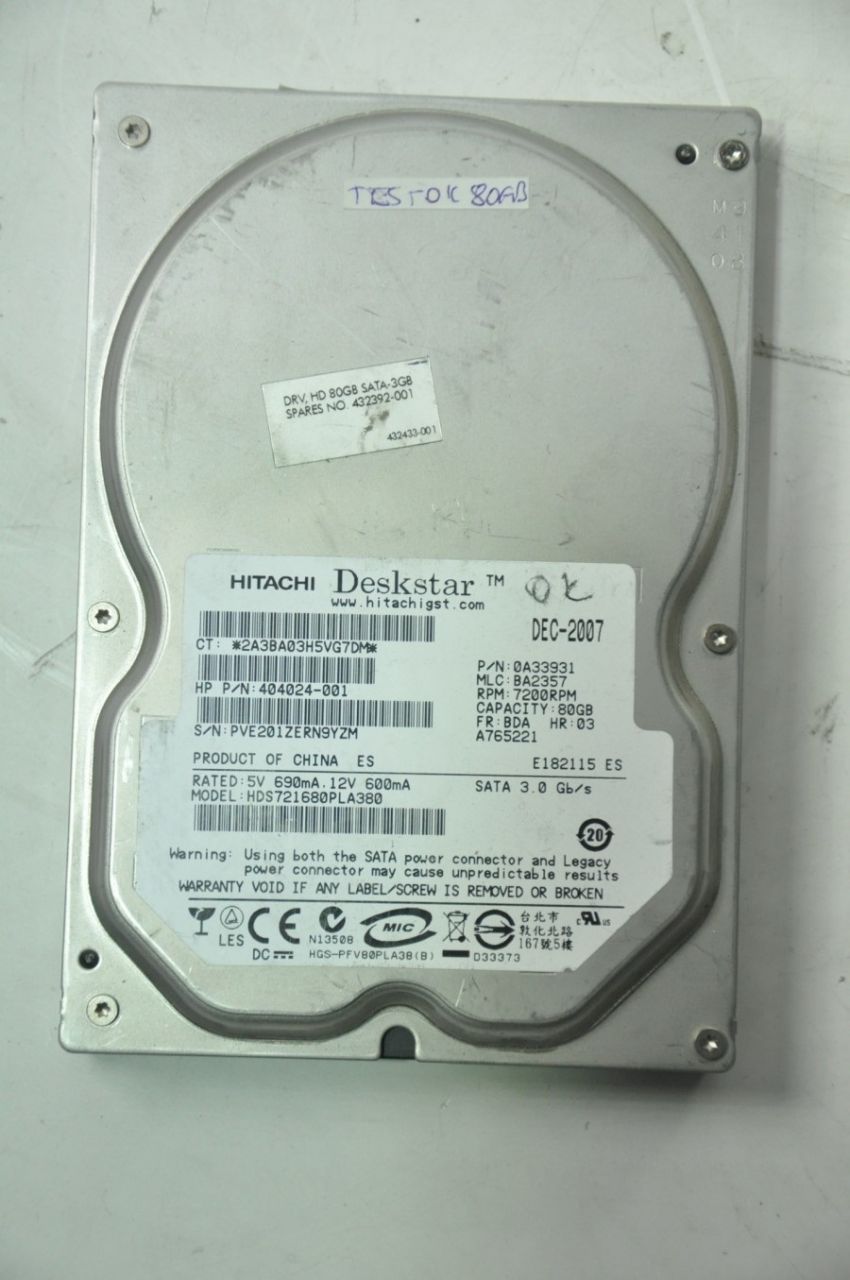 HITACHI SATA 80GB HDS721680PLA380 3.5'' 7200RPM HDD