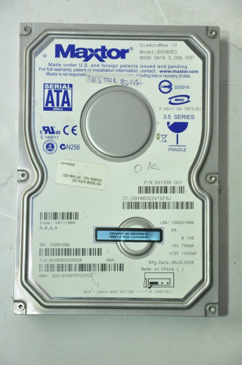 MAXTOR SATA 80GB 6V080E0 391336-001 3.5'' 7200RPM HDD