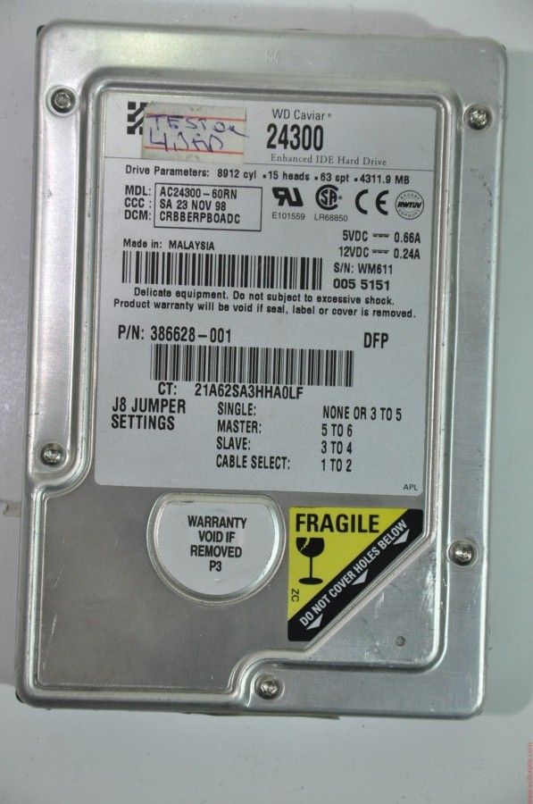 WESTERN DIGITAL IDE 4.3GB AC24300-60RN 386628-001 3.5'' 5400RPM HDD