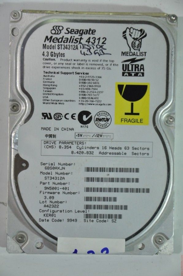 SEAGATE IDE 4.3GB ST34312A 3.5'' 5400RPM HDD