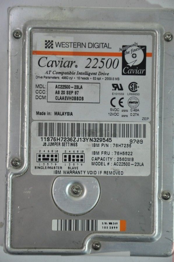 WESTERN DIGITAL IDE 2.5GB AC22500-23LA 76H5822 3.5'' 5400RPM HDD