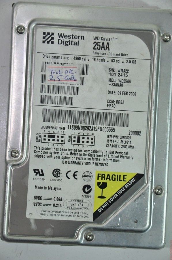 WESTERN DIGITAL IDE 2.5GB WD25AA-23ANA0 09N0829 3.5'' 5400RPM HDD