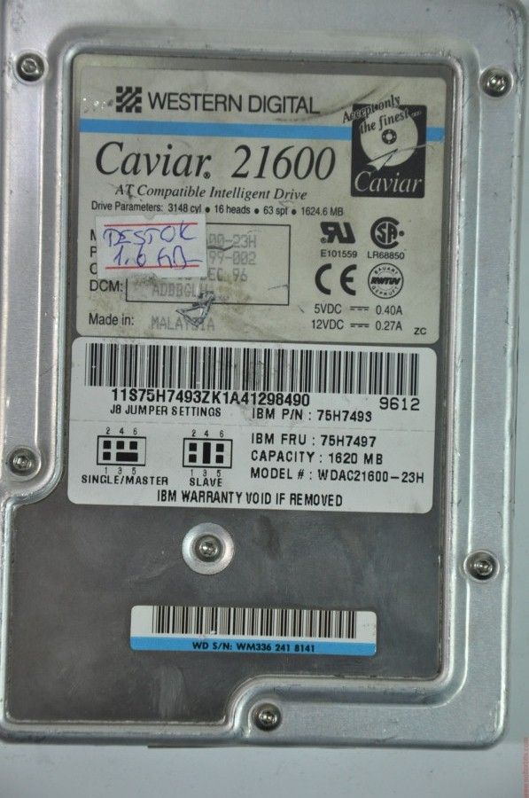 WESTERN DIGITAL IDE 1.6GB WDAC21600-23H 99-004199-002 3.5'' HDD