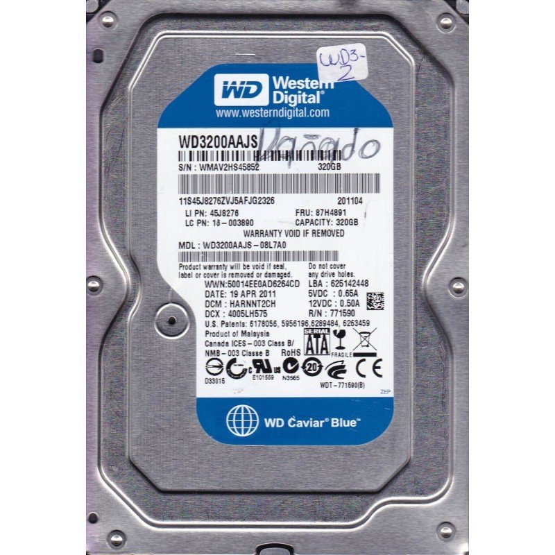 Western Digital  SATA 320GB WD3200AAJS-08L7A0 3.5'' 7200RPM HDD