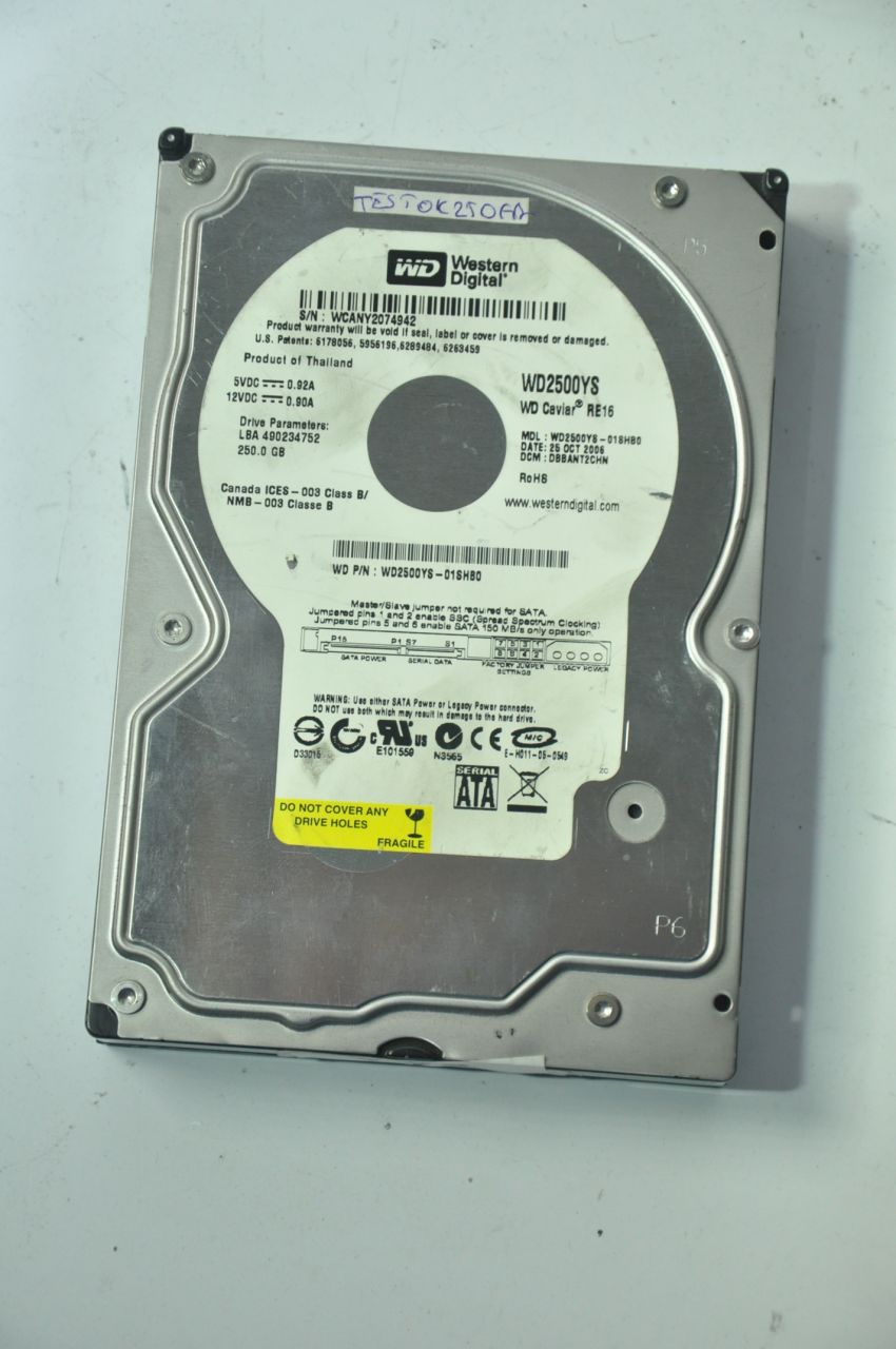 WESTERN DIGITAL SATA 250GB WD2500YS-01SHB0 3.5'' 7200RPM HDD