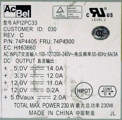 ACBEL API2PC33 74P4405 74P4300 230W Power Supply