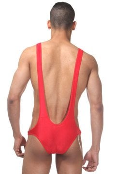 Erkek Seksi Kırmızı İç Giyim Güreşci Body