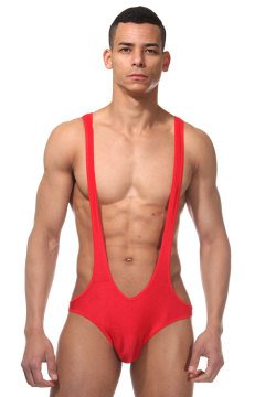Erkek Seksi Kırmızı İç Giyim Güreşci Body