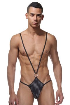 Erkek Fantezi Çizgili Seksi  Body