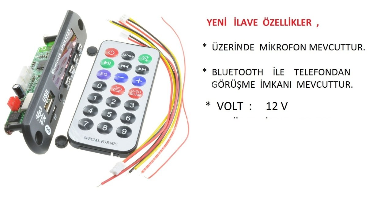 USB MP3 BLUETOOH SD BOARD DC12 V                         MİKROFONLU - TELEFON GÖRÜŞMELİ