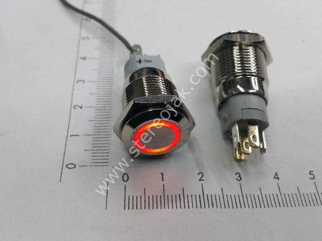 16MM METAL  PUSHBUTON  KIRMIZI 12 VOLT