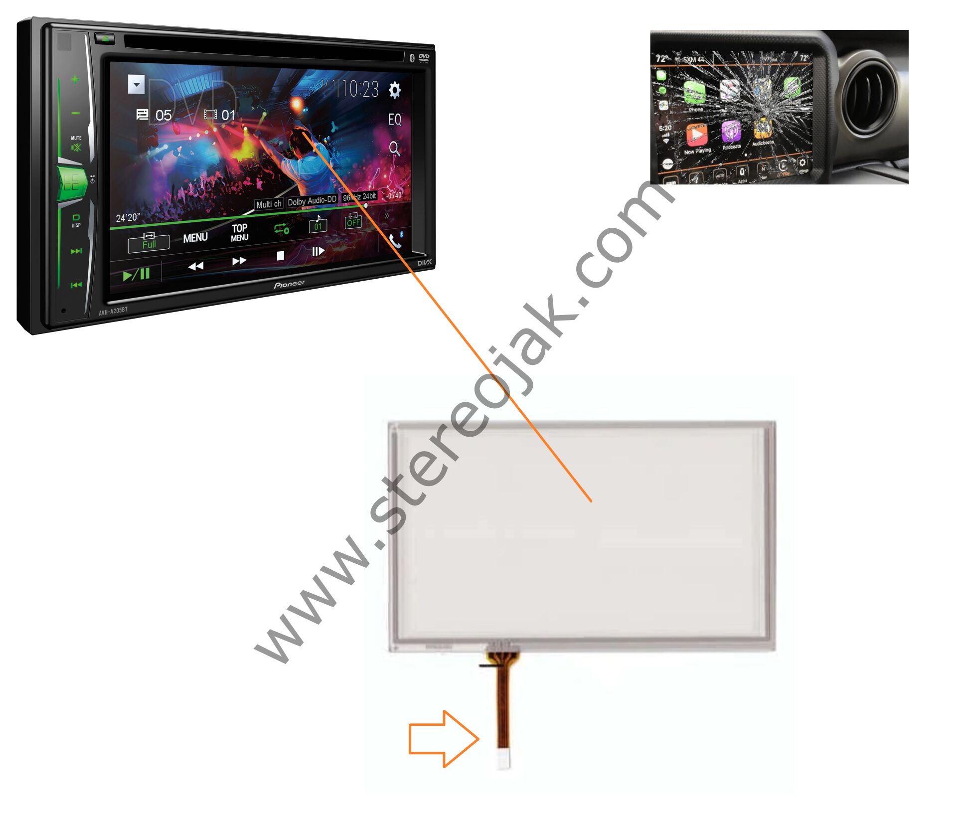 AVH-A205BT ·  Dış Yüzey Dokunmatik  Bölüm   In-Dash Double-DIN A-Series DVD