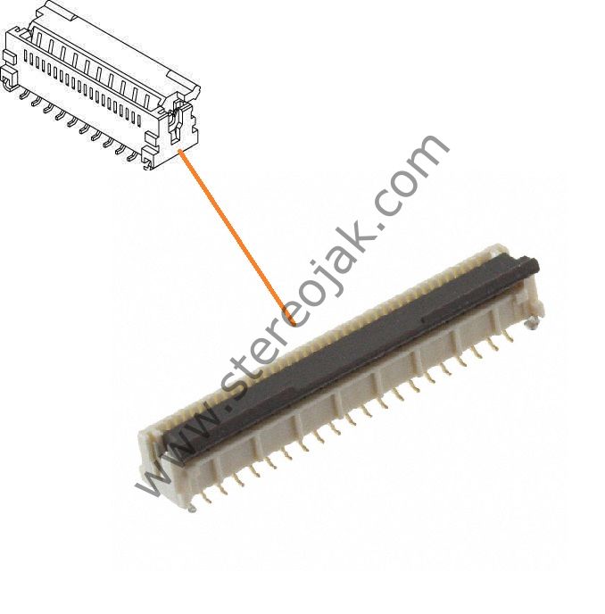 Flat kablo yuvası  50 pin ayak  180 derece dik  ayak aralığı 0.5mm   ( Made in Japan )
