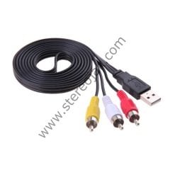 3 Rca Erkek - USB Erkek Çevirici Kablo - 1,2Metre