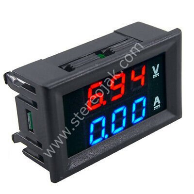 DİJİTAL VOLTMETRE / AMPER METRE  DC 0-100V   10A  ( H27V15   100 Volt ve  10 Amper  arası   LED Digital Panel Voltaj  Metre Test aleti )