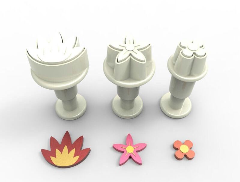 Mini Bahar Çiçekleri Basmalı Enjektörlü Kurabiye Kalıbı 3 Parça