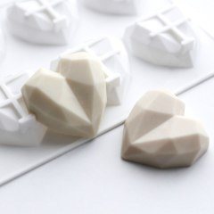 Kristal Elmas Kalp Silikon Pinyata Kalıp Çikolata Muffin Sabun Kokulu Taş Mum Epoksi Kalıbı 8 Delikli 29x17 cm