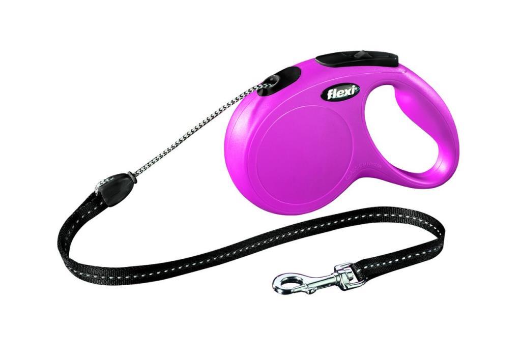 Flexi New Classic İp Pembe Otomatik Köpek Tasması Medium 5 Mt