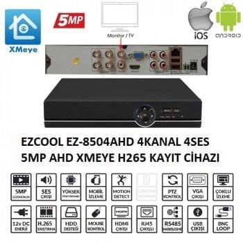 İndirimli EZCOOL EZ-8504AHD 4KANAL 4SES 5MP 1HDD XMEYE XVR karşılaştırması