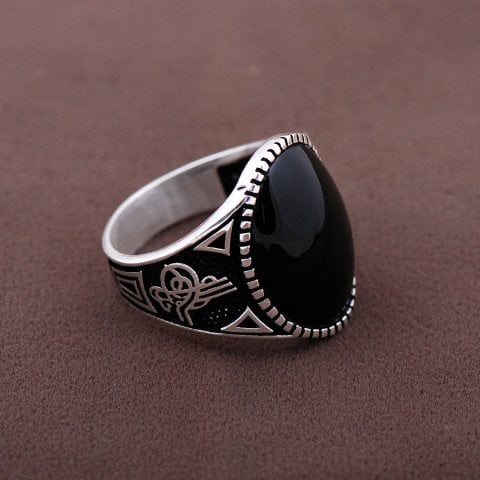 Onix Taşlı Tasarım Gümüş Erkek Yüzüğü 997