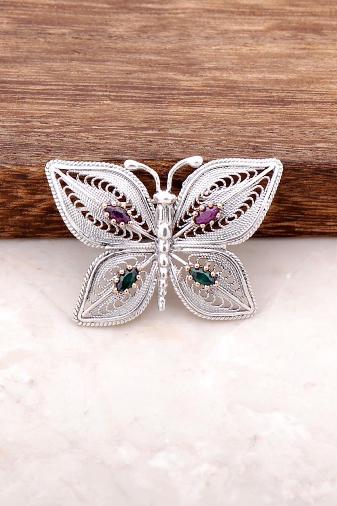 Kelebek Tasarımlı Elişi Gümüş Broş 286