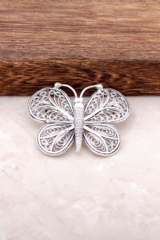 Telkari İşlemeli Kelebek Tasarım Gümüş Broş 288
