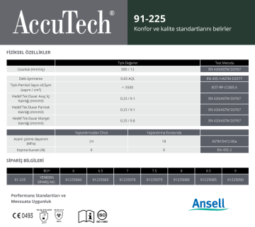 Ansell AccuTech® 91-225 Latex Laboratuvar Eldiveni  No: 6.5 - (1 Çift)