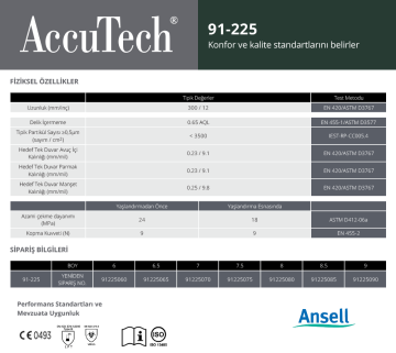 Ansell AccuTech® 91-225 Latex Laboratuvar Eldiveni  No: 8 - (1 Çift)