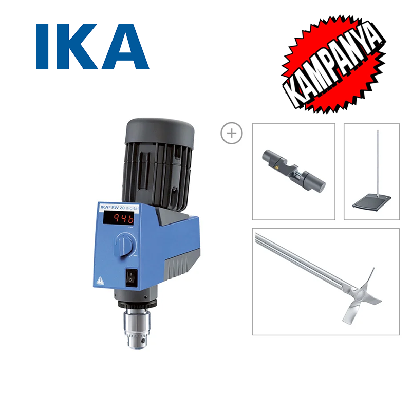 IKA RW 20 Digital Mekanik Karıştırıcı Package 60... 2000 rpm / 20 L / 10.000 mPas (Stand,Tutucu,R 1342 Şaft ile Komple)