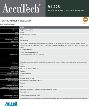 Ansell AccuTech® 91-225 Latex Laboratuvar Eldiveni  No: 8.5 - (1 Çift)