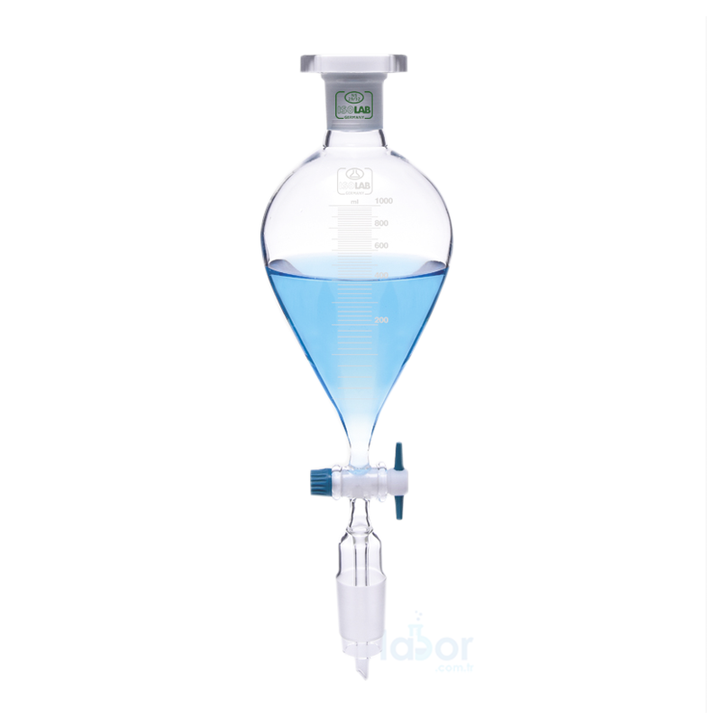 ISOLAB Damlatma Hunisi - Cam - Armudi - Dereceli - PTFE Musluklu - D: NS 29/32, E: 29/32 - 1000 mL