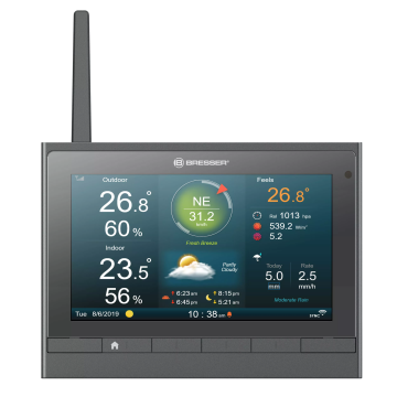 BRESSER 7'si 1 arada MeteoChamp HD WIFI Hava İstasyonu Sıcaklık, Nem, Rüzgar Hızı ve Yönü, Yağış Miktarı, UV Düzeyi, Işık Yoğunluğu Ölçümü