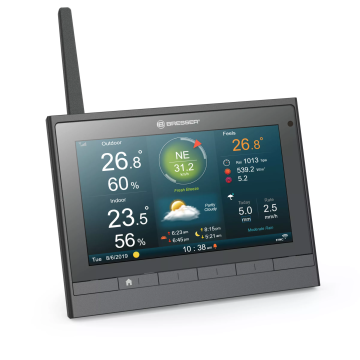BRESSER 7'si 1 arada MeteoChamp HD WIFI Hava İstasyonu Sıcaklık, Nem, Rüzgar Hızı ve Yönü, Yağış Miktarı, UV Düzeyi, Işık Yoğunluğu Ölçümü