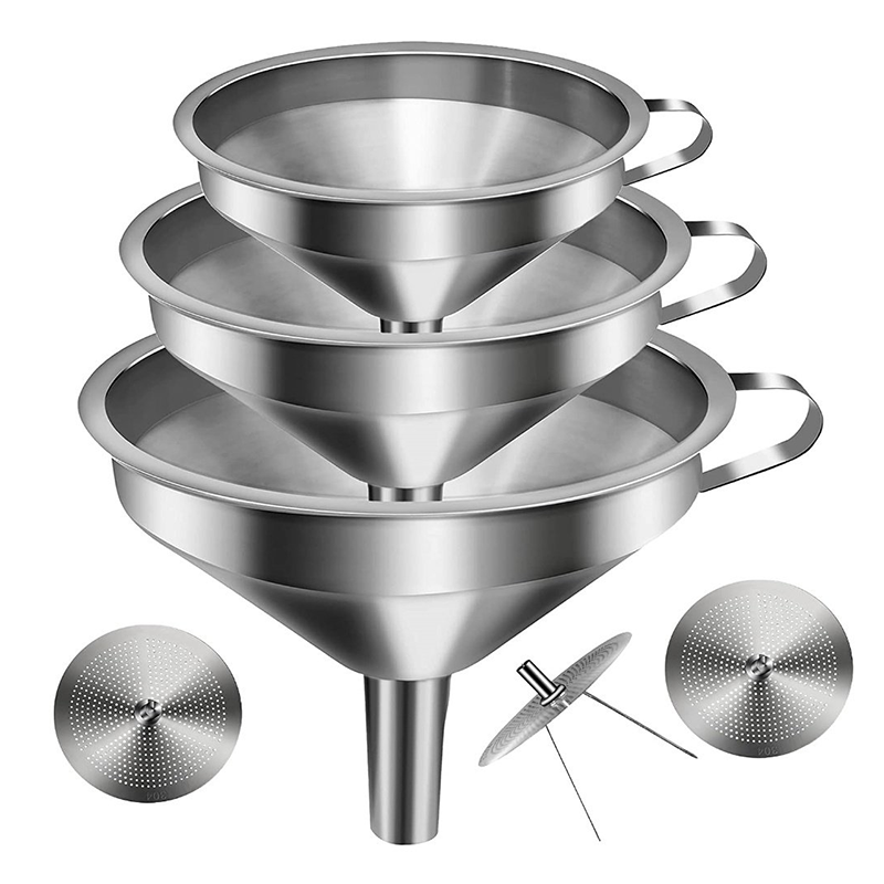 LT Paslanmaz Çelik Huni SET3 Kulplu Filtreli Ø150, Ø130 mm, Ø110 mm / 3 Adet