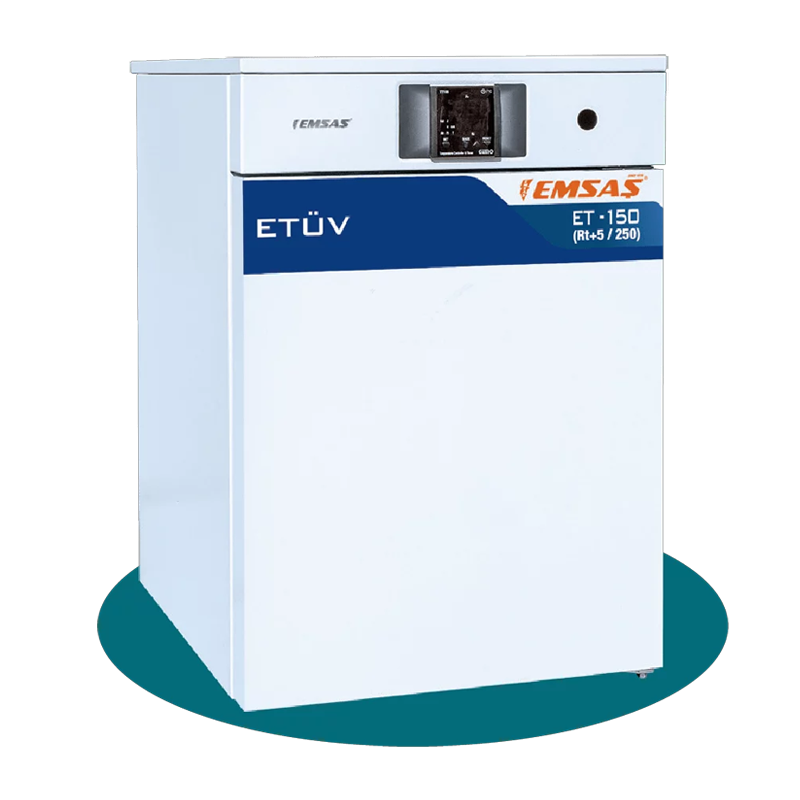 EMSAŞ ET 150 Etüv (Kuru Hava Steritizatörü) Paslanmaz Çelik Cr-Ni 304 Gövdeli RT +5... 250 °C / 148 L