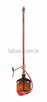ISOLAB Büret - Otomatik - Amber - PTFE Ara Musluklu - AS Kalite - Grup Sertifikalı - Beyaz Skala - 10 mL