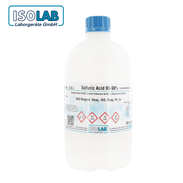 ISOLAB 970.026.2500 Sulfuric acid 95-98 % for Determination of Hg, ACS Reagent, Reag. ISO, Reag. Ph. Eur CAS No.: 7664-93-9 2.5 L