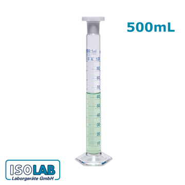 ISOLAB Mezür - Çalkalama - Hexagonal Cam Tabanlı - A Kalite - Grup Sertifikalı - Mavi Skala - 500 ml - (1 Adet)