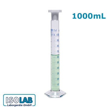 ISOLAB Mezür - Çalkalama - Hexagonal Cam Tabanlı - A Kalite - Grup Sertifikalı - Mavi Skala - 1000 ml - (1 Adet)