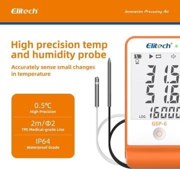 Elitech GSP-6 Çift Kablolu Sıcaklık ve Nem Veri Kaydedici Datalogger -40... +85 °C / 0%... 100% RH