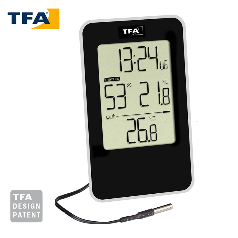 TFA 30.5048.01 Kablolu Dış Sıcaklık Sensörlü Sıcaklık ve Nem Ölçer -30... +60 °C | 0... +50°C / %20... 90 RH