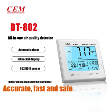 CEM DT-802 CO2 ve Hava Kalitesi Ölçer 0... 9999 ppm Sıcaklık - Nem  ve Tarih - Saat Gösterimi