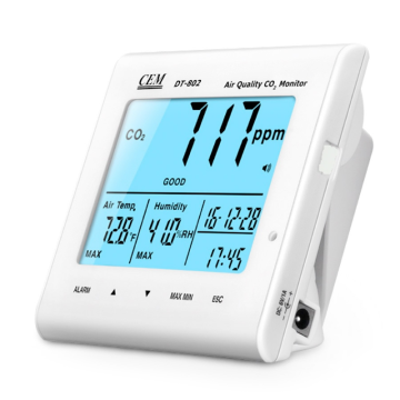 CEM DT-802 CO2 ve Hava Kalitesi Ölçer 0... 9999 ppm Sıcaklık - Nem  ve Tarih - Saat Gösterimi