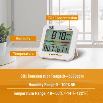 CEM DT-326 CO2 ve Hava Kalitesi Ölçer CO2: 0... 5000 ppm / Sıcaklık: -10… 50 °C / Nem: 0... 100%RH