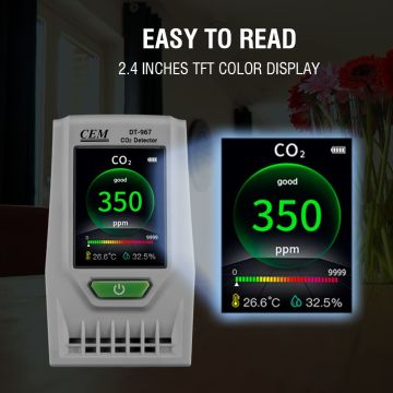 CEM DT-967 CO2 ve Hava Kalitesi Ölçer CO2: 0... 9999 ppm / Sıcaklık: -10… 60 °C / Nem: 0... 100%RH