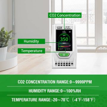 CEM DT-967 CO2 ve Hava Kalitesi Ölçer CO2: 0... 9999 ppm / Sıcaklık: -10… 60 °C / Nem: 0... 100%RH