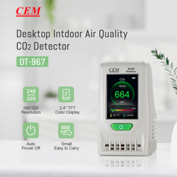 CEM DT-967 CO2 ve Hava Kalitesi Ölçer CO2: 0... 9999 ppm / Sıcaklık: -10… 60 °C / Nem: 0... 100%RH