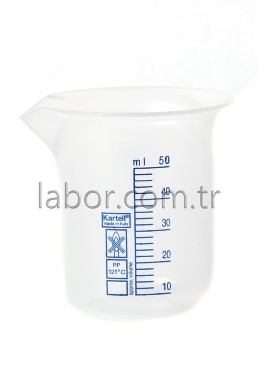 Kartell 50 ml Plastik Beher Mavi Baskılı