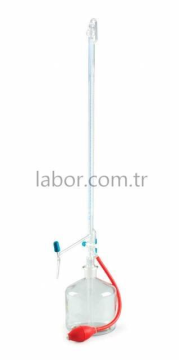ISOLAB Büret - Otomatik - Şeffaf - PTFE Ara Musluklu - AS Kalite - Grup Sertifikalı - Şelbah Çizgili - Mavi Skala - 10 mL