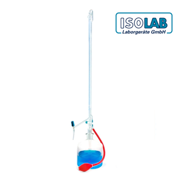 ISOLAB Büret - Otomatik - Şeffaf - PTFE Ara Musluklu - AS Kalite - Grup Sertifikalı - Şelbah Çizgili - Mavi Skala - 10 mL